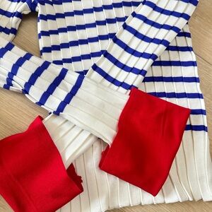 Top Striped Blue and White Sweater with Red Cuffs